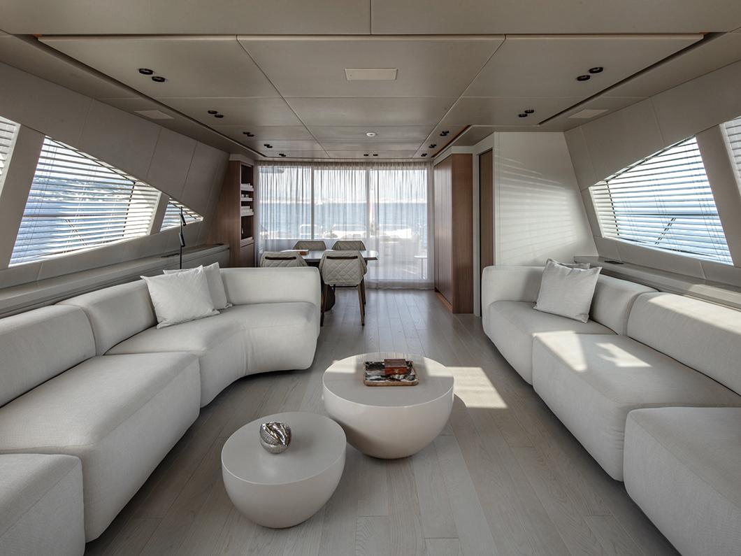 Living room on Mangusta yacht