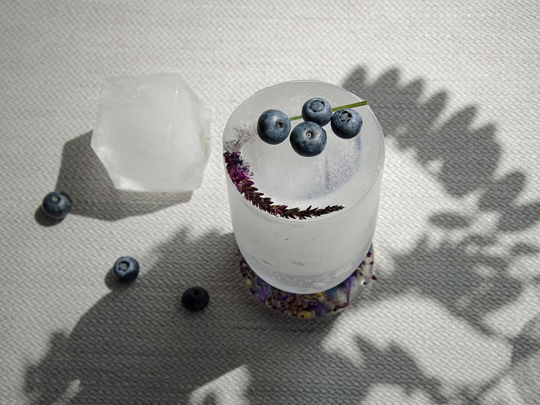 Interior styling with ice, flowers and frosted glassware by Serax