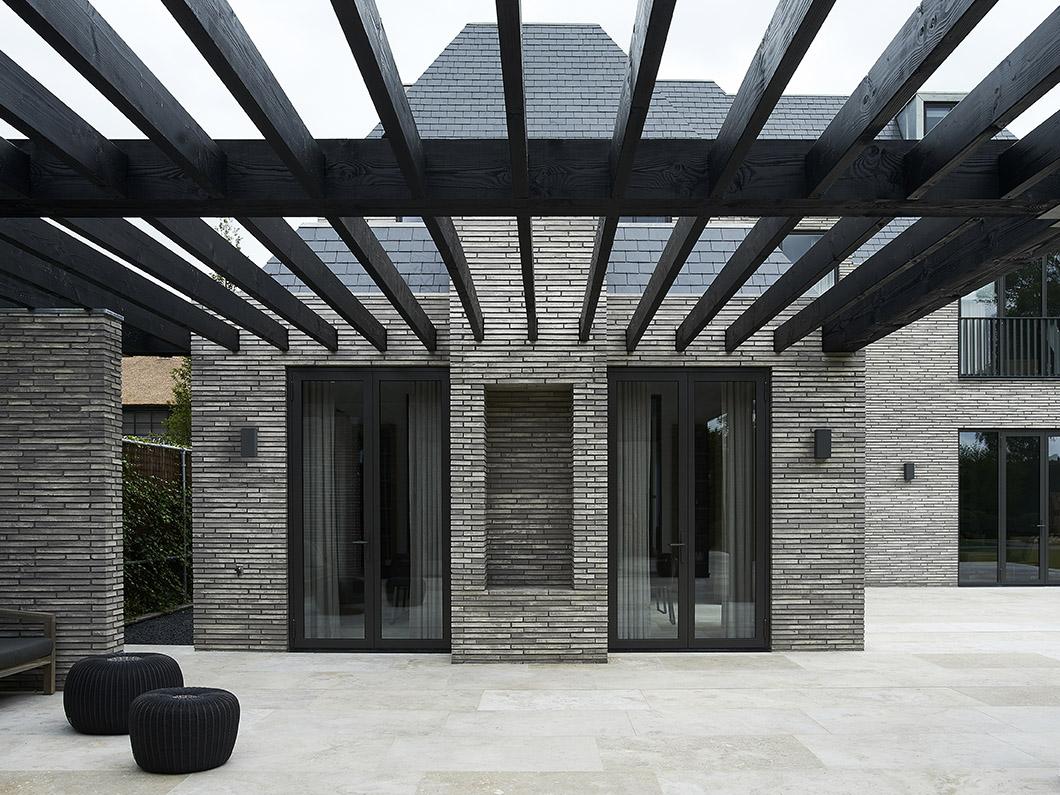 Architectural villa with outdoor patio