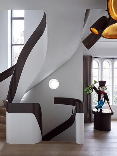 Custom design architectural staircase, art and bronze light sculpture or chandelier by Studio Molen, Frederik Molenschot